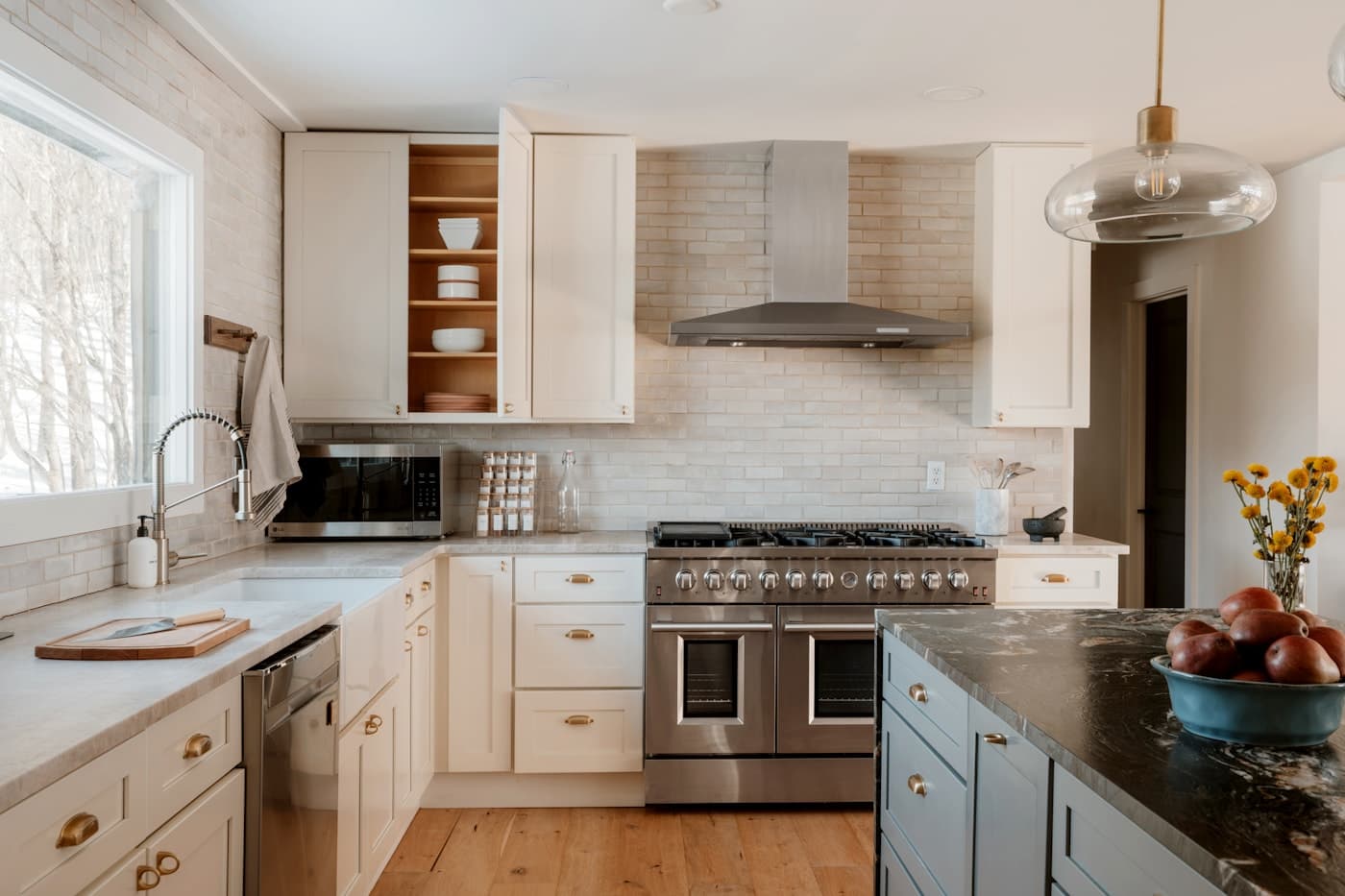 A completed contemporary kitchen with fitted cabinetry